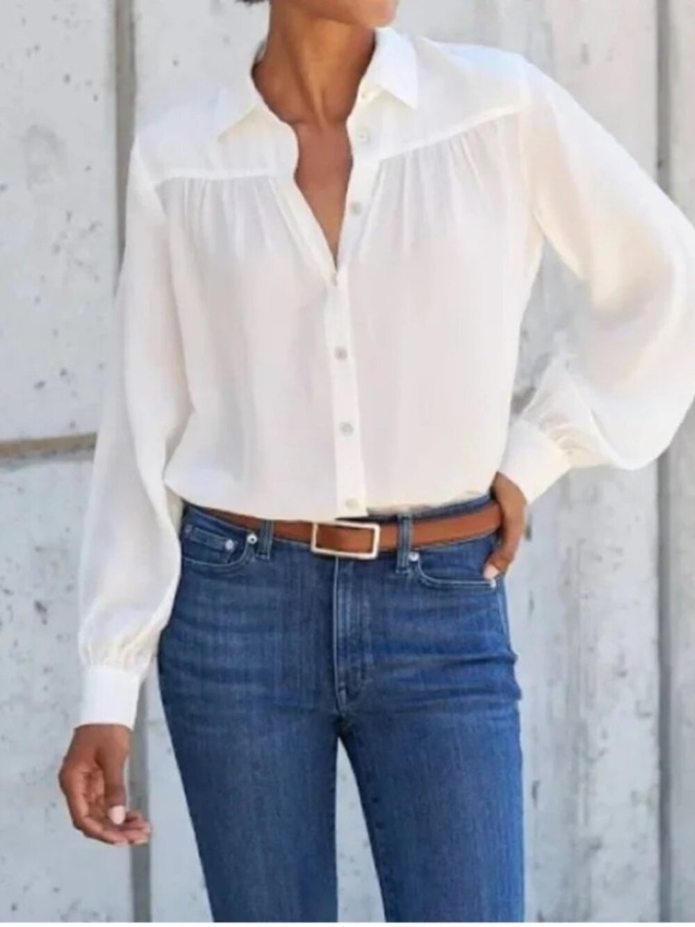 AYR The New Age Silk Blend Button Down Blouse Top XL White Cream